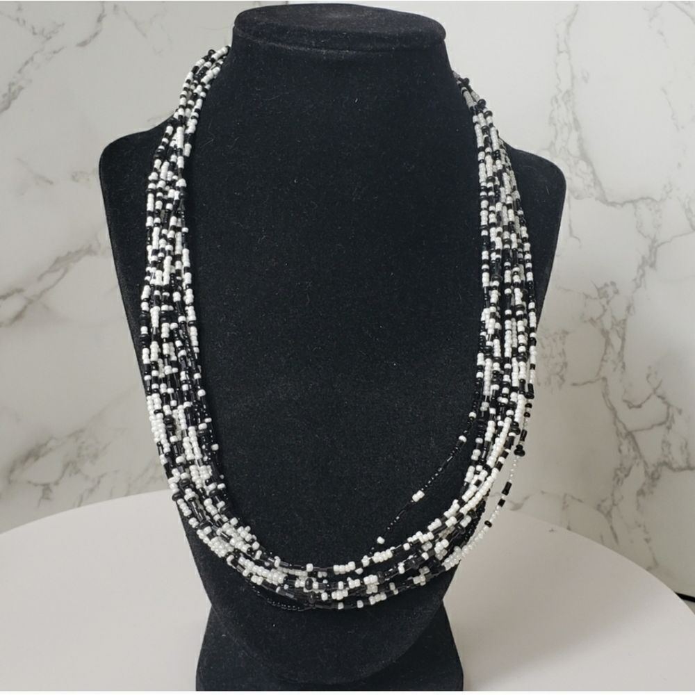 MULTI-STRAND Seed Bead Black & White Necklace